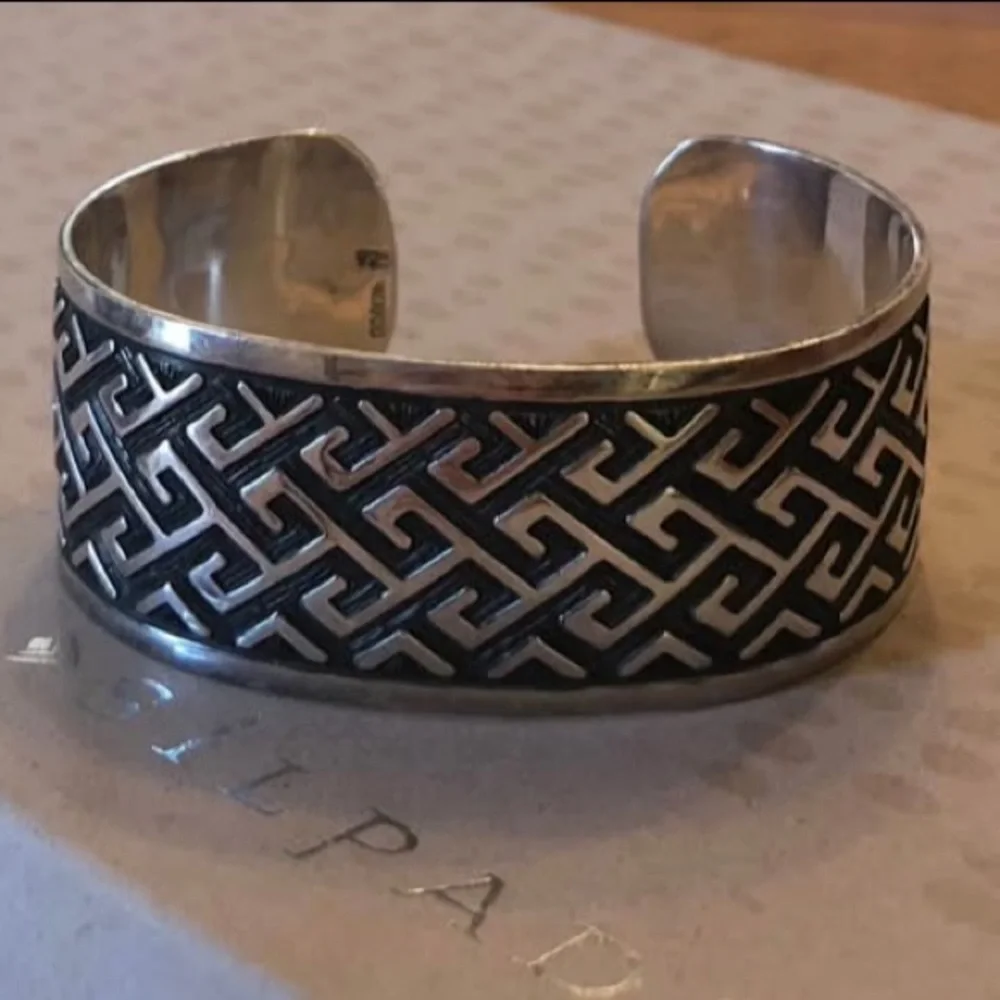 Rare Vintage Silpada Sterling Silver Aztec Design Cuff Bracelet B1165 - Picture 10 of 16